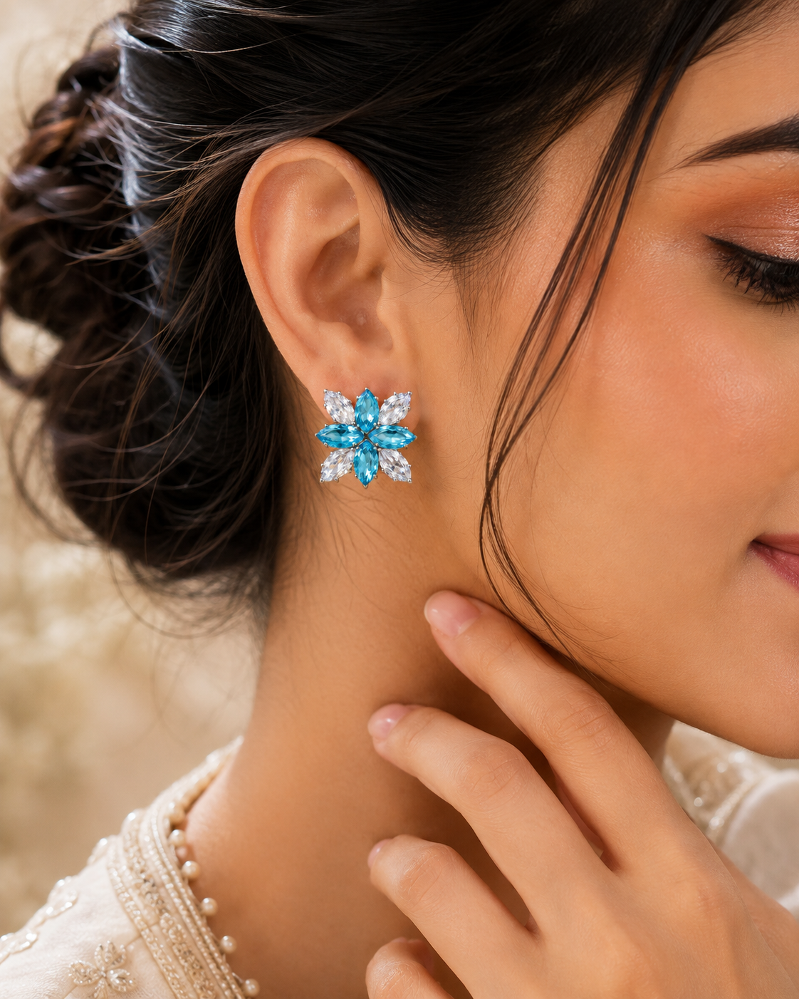 Sky Blue Floral Studs