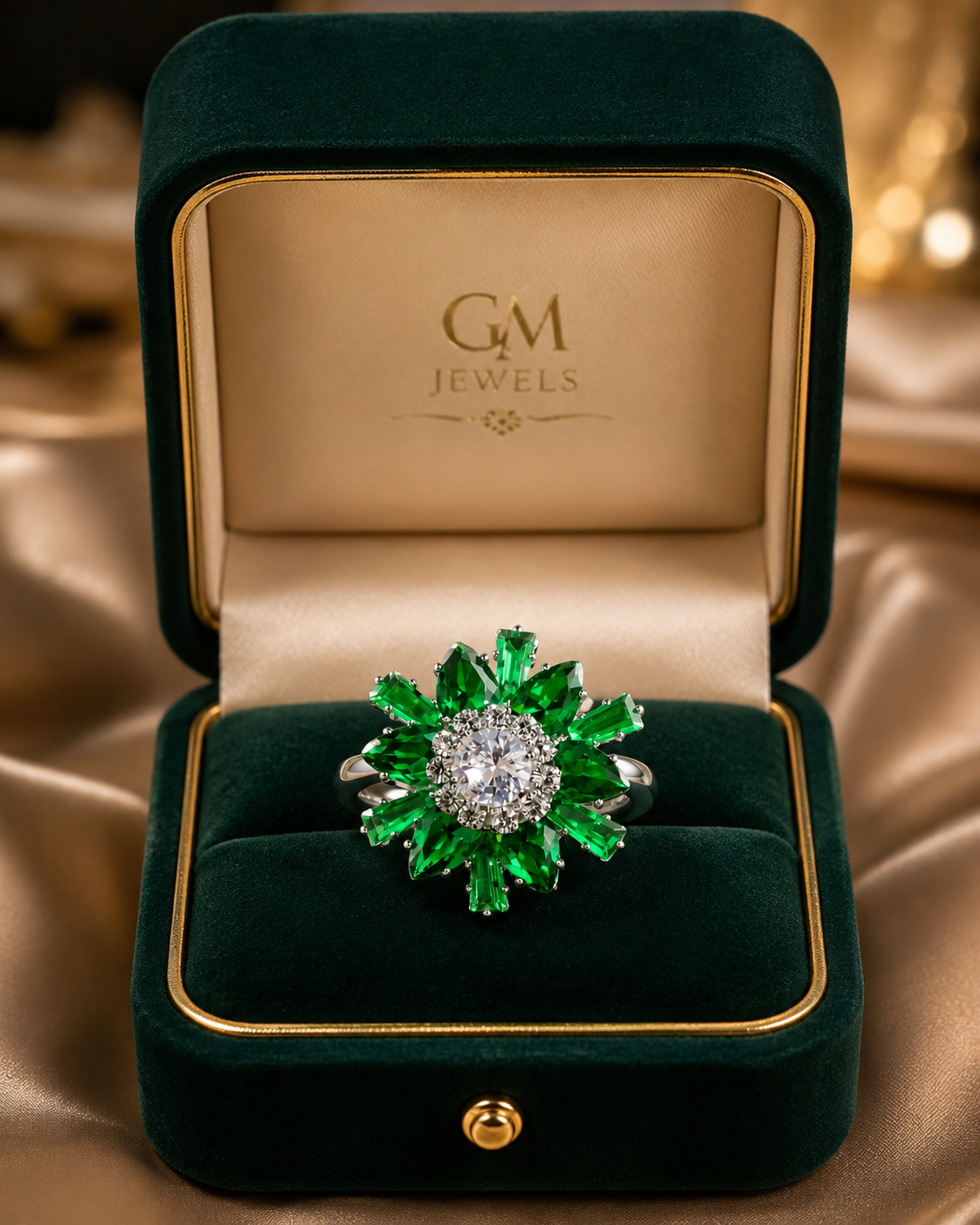 Emerald Bloom Crystal Ring