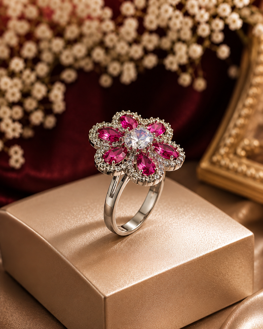 Rosé Bloom Crystal Ring