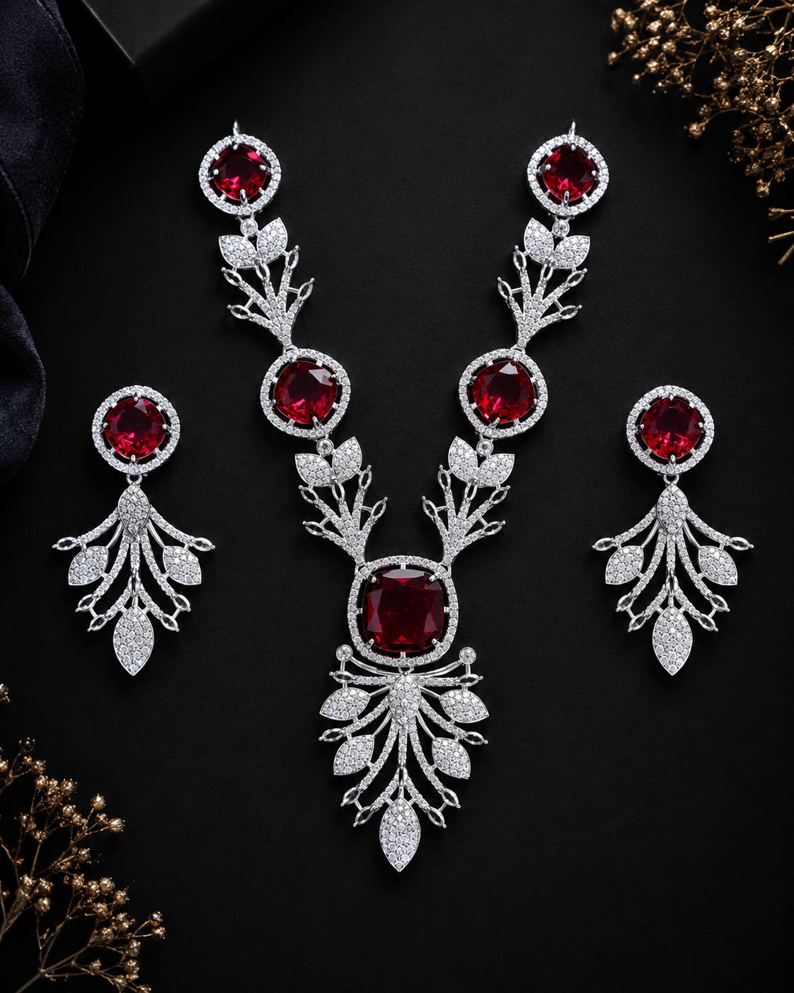 Emerald Élysée Necklace Set-Ruby