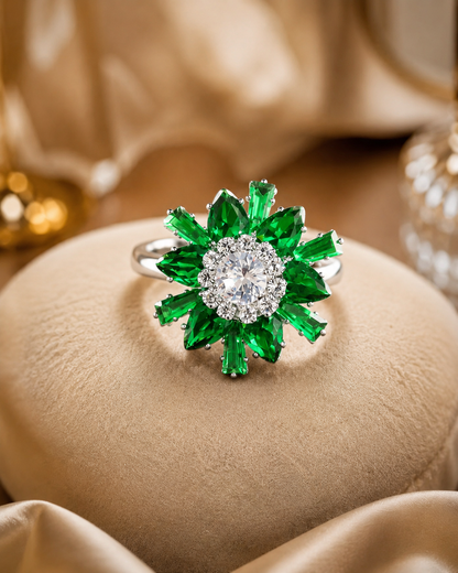 Emerald Bloom Crystal Ring