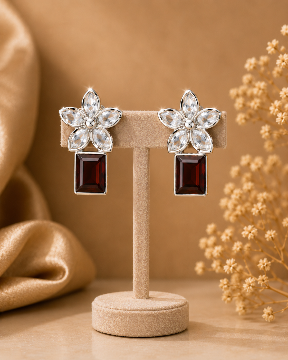 Crimson Petal Crystal Earrings