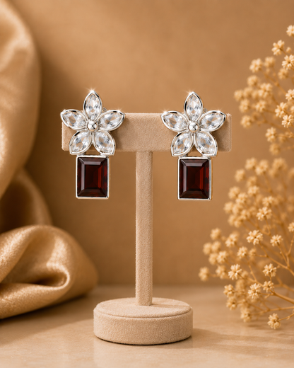 Crimson Petal Crystal Earrings