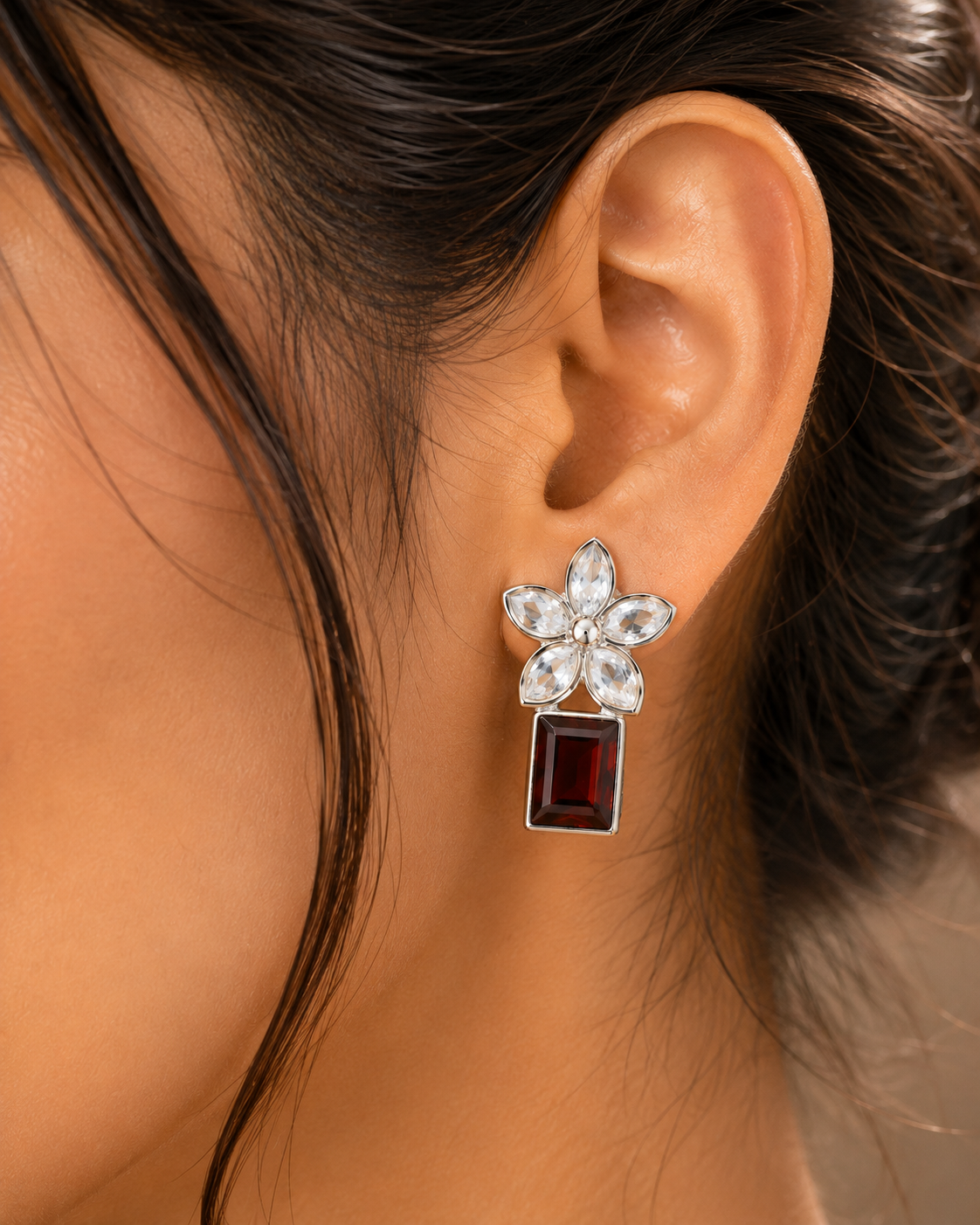 Crimson Petal Crystal Earrings
