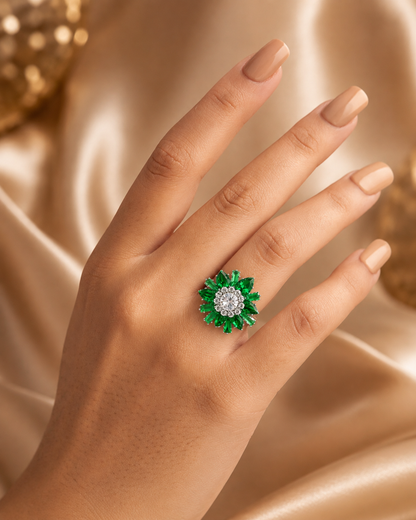 Emerald Bloom Crystal Ring