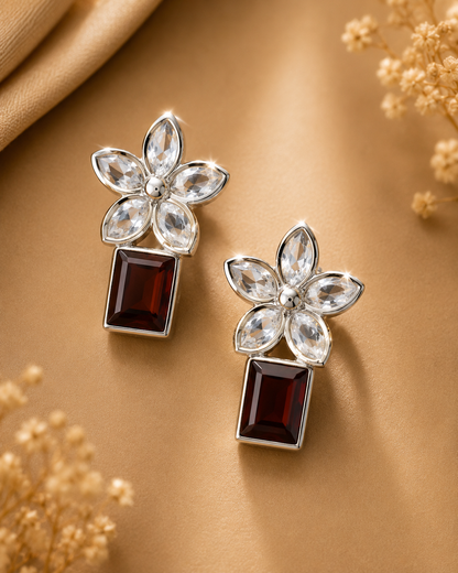 Crimson Petal Crystal Earrings